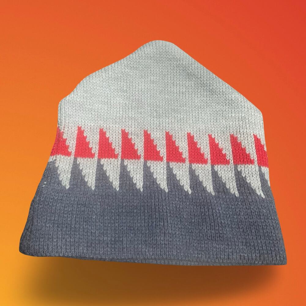 Marceau Sports Geometric Knit Beanie Hat Gray Red Winter Cap Warm USA Vintage